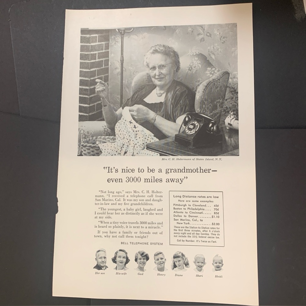 Vintage 1956 Bell Telephone Nice To Be A Grandmother Ad Advertisement